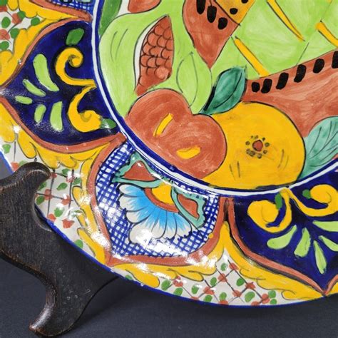 Vintage Mexican Pottery Talavera Plate Big 11 14 Etsy