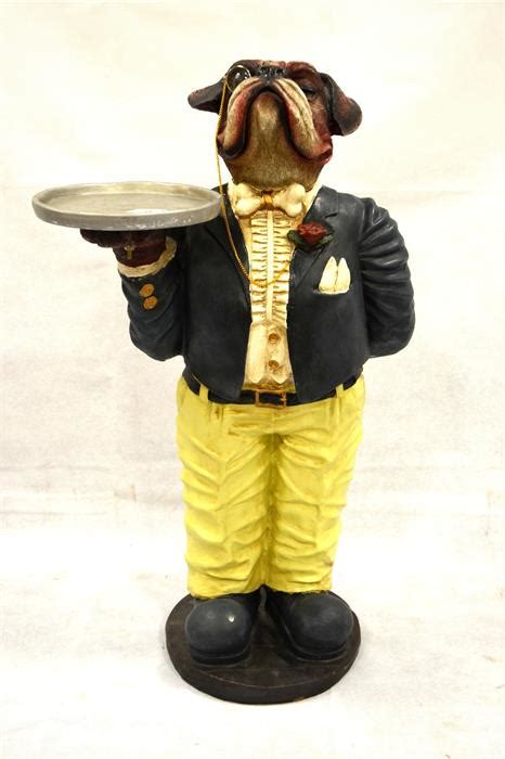 A Bull Dog Butler Dumb Waiter Statue With Tray A Resin Figure That