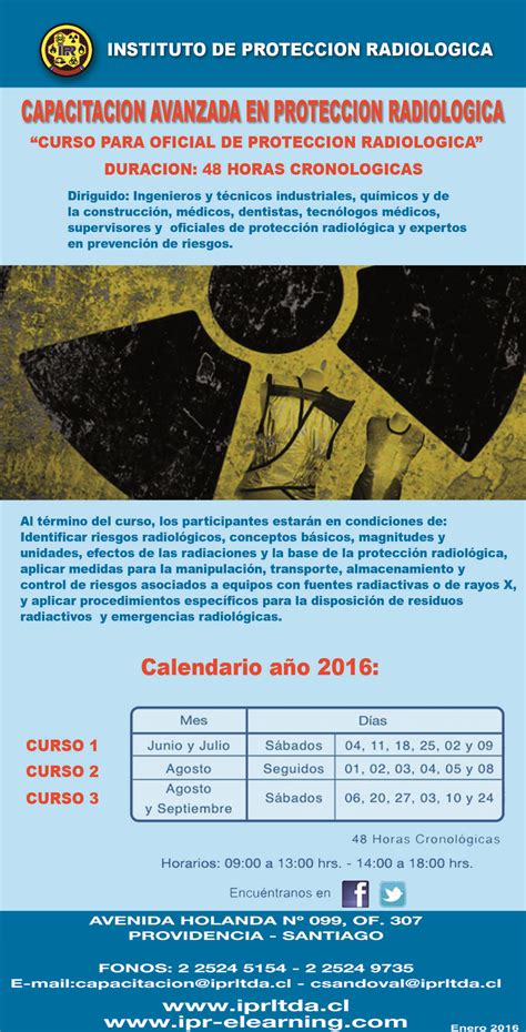 Curso Para Oficial De Protección Radiológica Calendario Año 2016 Ipr Instituto De