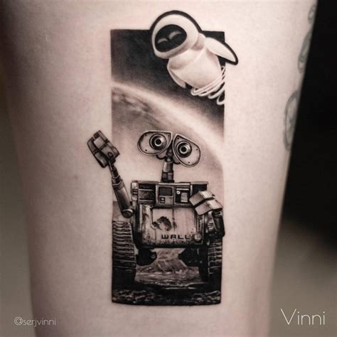 Wall E Tattoo Located On The Thigh