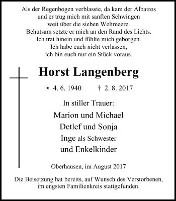 Traueranzeigen Von Horst Langenberg Trauer In Nrw De