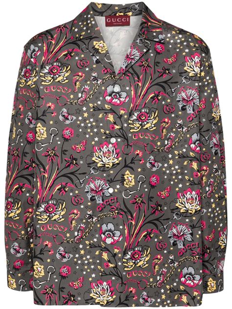 Gucci Camisa Con Estampado Punk Floral Gris FARFETCH MX