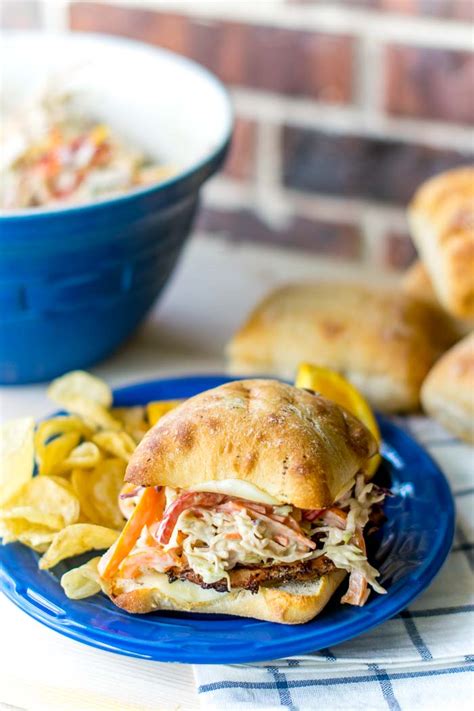 Grilled Pork Tenderloin Sandwiches With Balsamic Bell Pepper Coleslaw