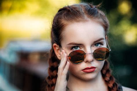 Wallpaper Redhead Women With Shades Face Braids Women Outdoors