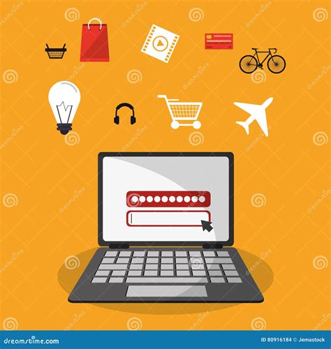 Laptop And Shopping Online Icon Set Design Stock Vector Illustration