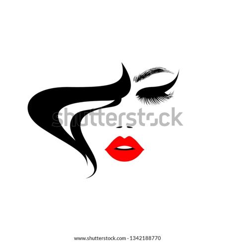 Beautiful Woman Face Red Lips Lush Stock Vector Royalty Free