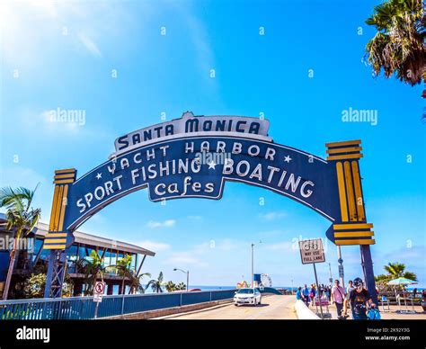 SANTA MONICA, USA - SEP 23, 2014: The welcoming arch of Santa Monica Pier in Santa Monica, USA ...