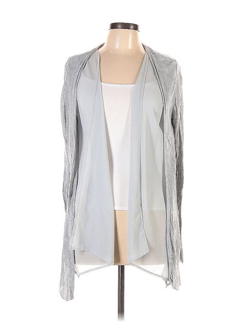 Simply Vera Vera Wang 100 Polyester Color Block Solid Gray Cardigan