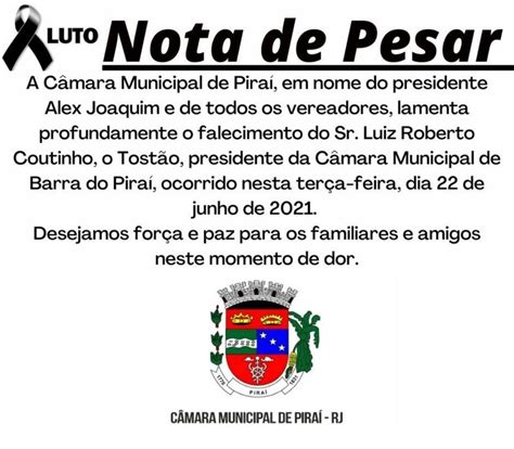 Nota de Pesar Câmara Municipal de Piraí