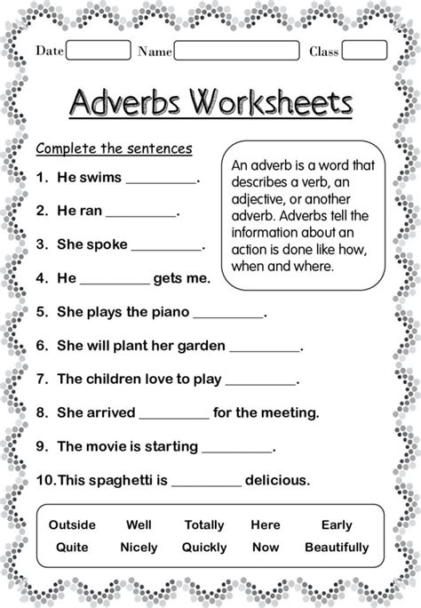 Adverbs Worksheets For Grade Your Home Teacher