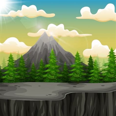 Paisaje natural con montaña y acantilado Vector Premium