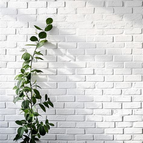 White Brick Wall With Plant Premium AI Generated Image