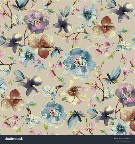 Sweet Flower Watercolor Seamless Patternsoft Pastel Stock Illustration