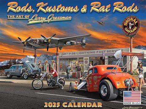 Hot Rod Calendar 2025 Larry Grossman Classic Muscle Car Monthly Wall Calender 12