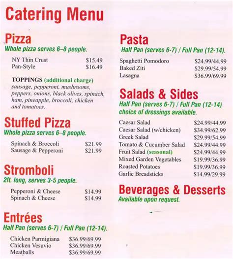 Menu at Sbarro, Mississauga, Erin Mills Pkwy