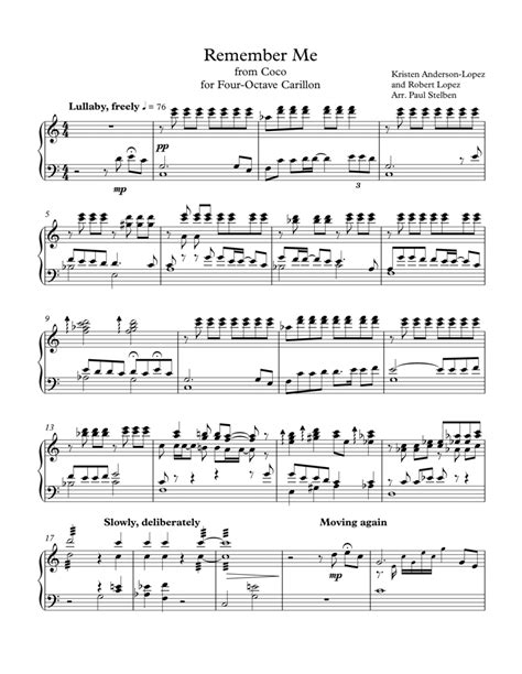 Remember Me Lullaby Sheet Music Robert Lopez Instrumental Solo