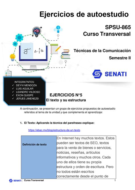 Ejercisio Texto Y Su Estructura Luis Aguilar Spsu Curso