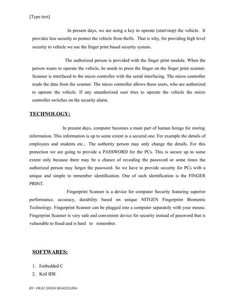 Fingerprint Based Physical Access Control Vehicle Immobilizer Pdf