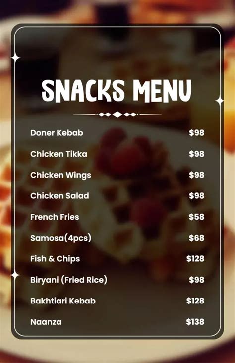 Snacks Menu Templates Customize And Download Free