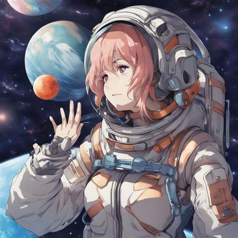 Premium AI Image | An anime girl in a space suit with a planet in the ...