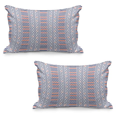 Nautical Quilted Pillowcover Set Of 2 Marine Pattern With Stripes