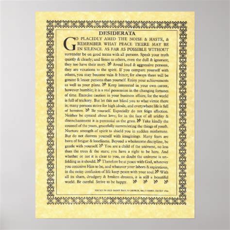 Desiderata Poem Max Ehrmann Parchment Collection Poster Zazzle