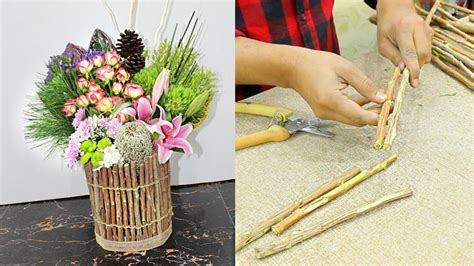 Make A Flower Vase With Wood Stick How To Make Stick Flower Vase And