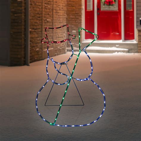 28" Lighted Standing Snowman Silhouette Outdoor Christmas Decoration ...