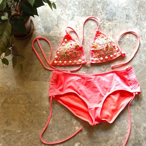 Victorias Secret Bright Coral Triangle Bikini Gem