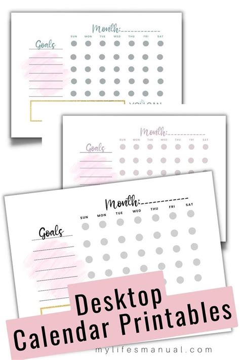 Desktop Monthly Calendar Printables Blank (3 colors) | Calendar ...