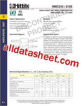 315E 데이터시트 PDF Hittite Microwave Corporation