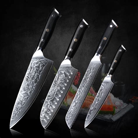 TURWHO Best Damascus Kitchen Knives Set 4PCS Japanese High Carbon