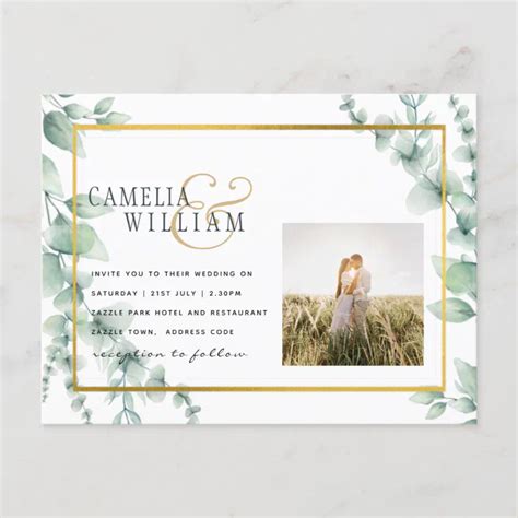 Eukalyptus Verlasse Wedding Greenery Gold Qr Code Postkarte Zazzle De