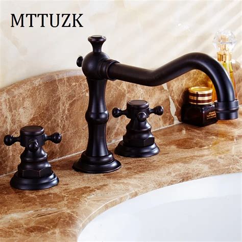 Mttuzk Antique Copper Black Bathroom Faucet For Hot And Cold Mixer Tap Sink Faucet Double Handle