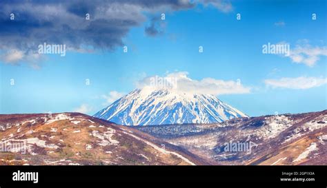 The View On Active Koryaksky Volcano On The Kamchatka Peninsula Stock