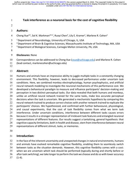 Pdf Task Interference As A Neuronal Basis For The Cost Of Cognitive