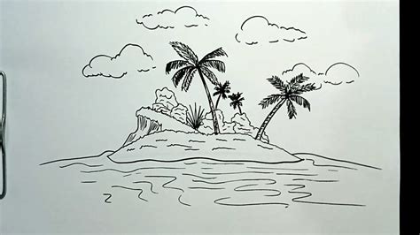 How To Draw Island Scene In Easy Steps Youtube