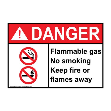 Danger Sign Flammable Gas No Smoking Sign Ansi