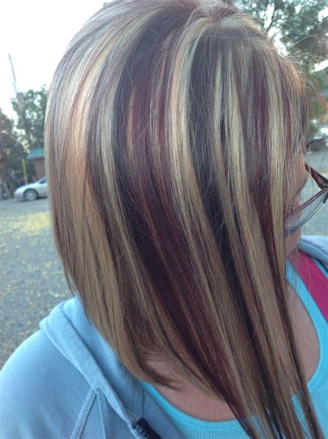 Red, blonde, brown highlights medium length hair | Blonde hair makeup ...