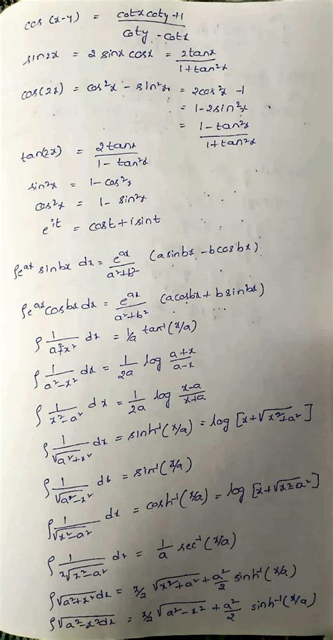 SOLUTION: Calculus important formulas - Studypool