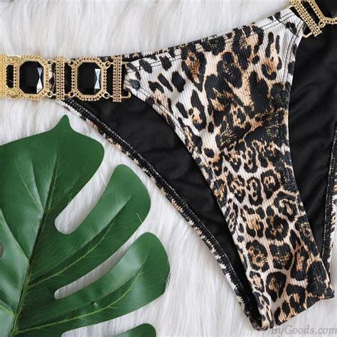 Sexy Leopardo Diamante De Poca Altura Traje De Ba O Bikini Conjunto De