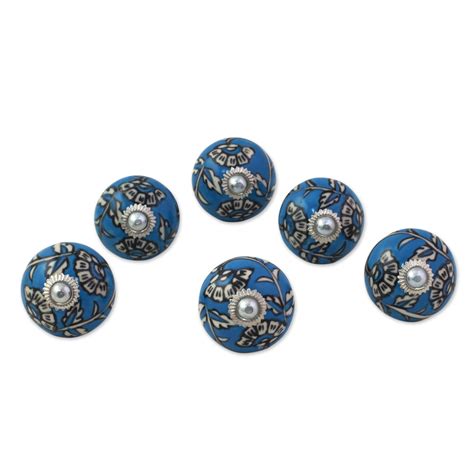 Ceramic Cabinet Knobs Floral Blue and White (Set of 6) India - Charming ...