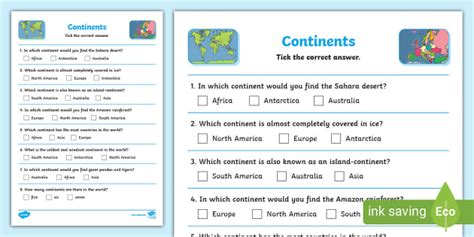 Continents Quiz Continents Geography Test Teacher Made