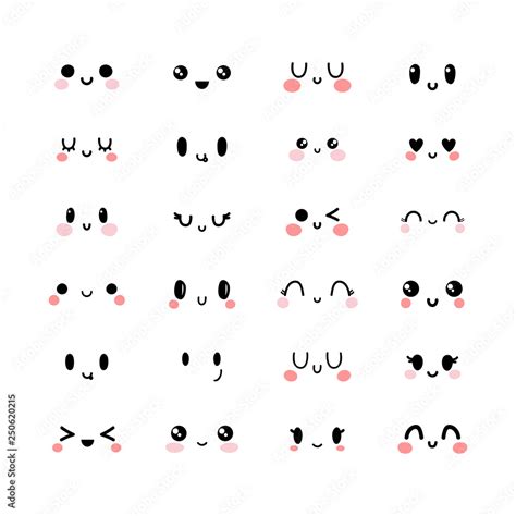 Emotional cute faces in kawaii style. Happy feelings. Emoji icons. Set ...