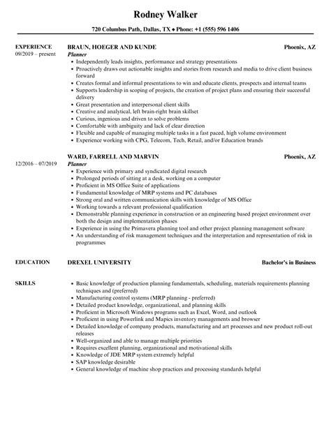 Planner Resume Samples Velvet Jobs