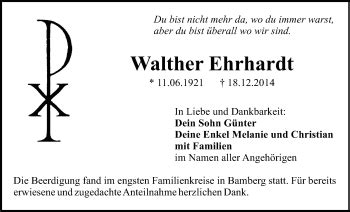 Traueranzeigen Von Walther Ehrhardt Nordbayerischer Kurier