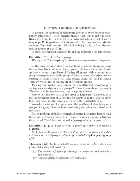 13 Sylow Theorems And Applications