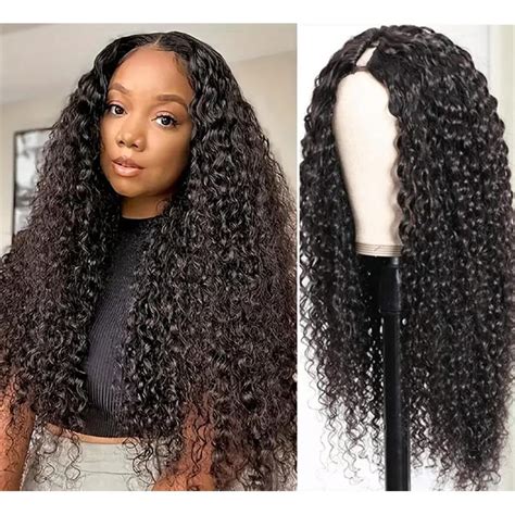LOVFIR U Part Human Hair Wig Curly 180% Density Glueless Brazilian Remy ...