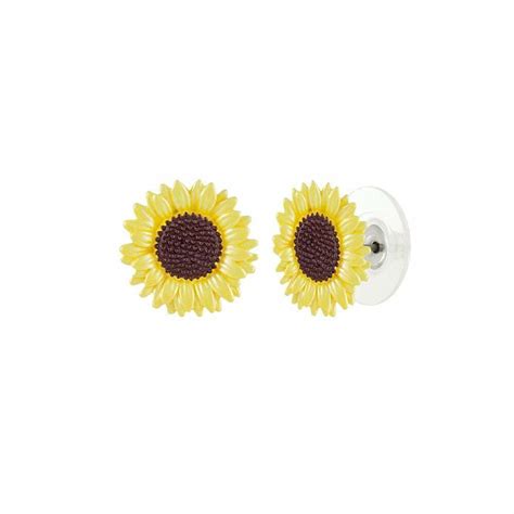 Sunflower Yellow Enamel Silver Tone Flower Stud Pierced Earrings Ebay