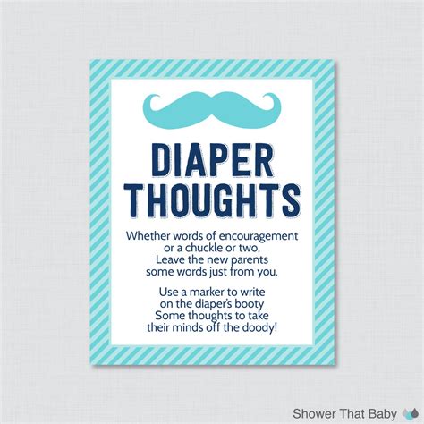 Mustache Baby Shower Diaper Thoughts Game Baby Shower